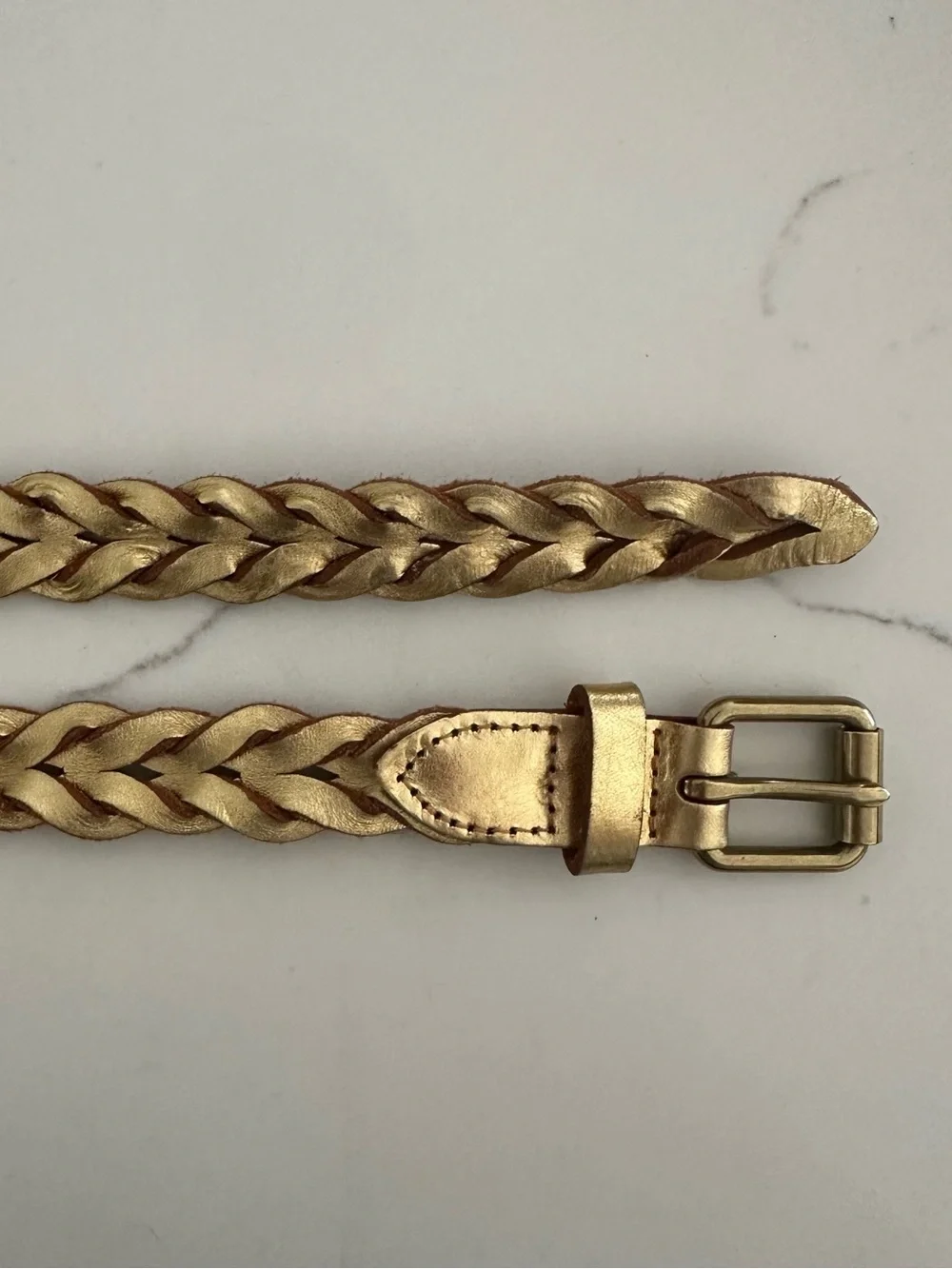 J. Crew Metallic Braided Leather Belt in Gold Size Small/Medium - Picture 2 of 8